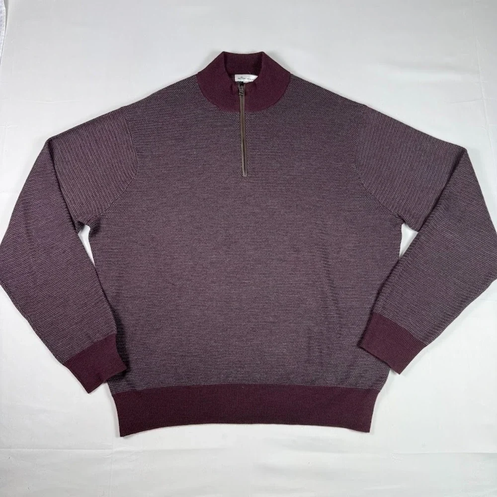 Peter Millar Sweater Mens XL Burgundy 1/4 Zip Long Sleeve Merino Wool Pullover